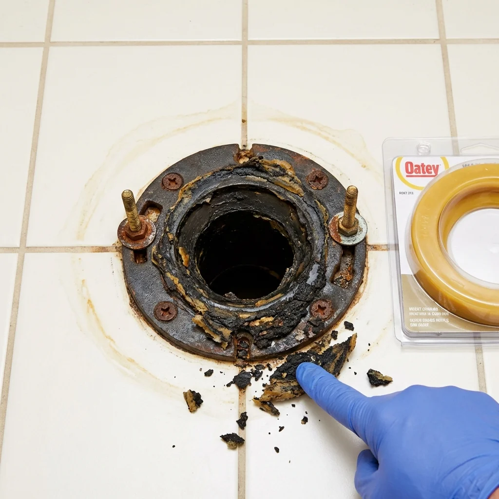 Failed wax ring showing water seepage at the base of a toilet in a Homestead, FL home